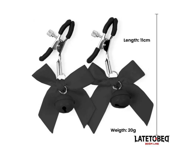 Pinzas para Pezones con Cascabel y Lazos Negros
