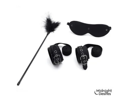 Set Bondage con Esposas Antifaz y Pluma Estimuladora