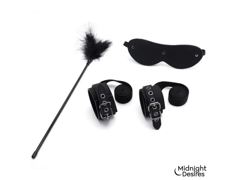 Set Bondage con Esposas Antifaz y Pluma Estimuladora