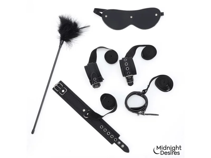 Set Bondage con Esposas Antifaz y Pluma Estimuladora
