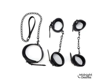 Set de Restricciones con Esposas y Collar con Correa Set de Restricciones con Esposas y Collar con Correa