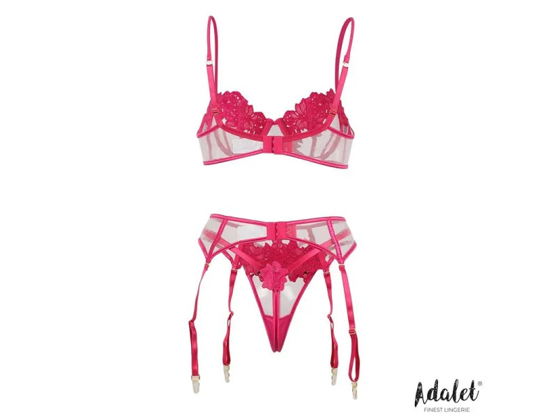 Nora Set Sujetador Tanga y Liguero con Flores Fuchsia