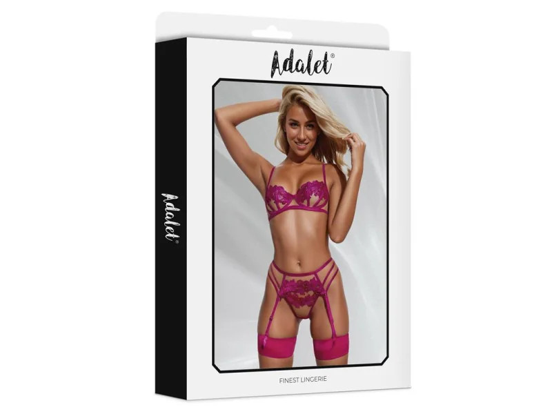 Nora Set Sujetador Tanga y Liguero con Flores Fuchsia