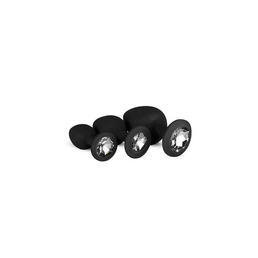 Set 3 Plug Anal con Cristal Silicona Negro