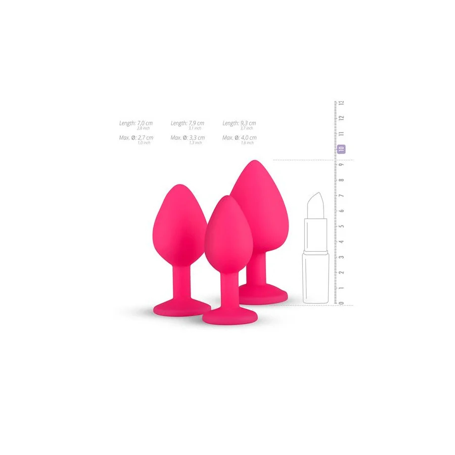 Set 3 Plug Anal con Cristal Silicona Rosa