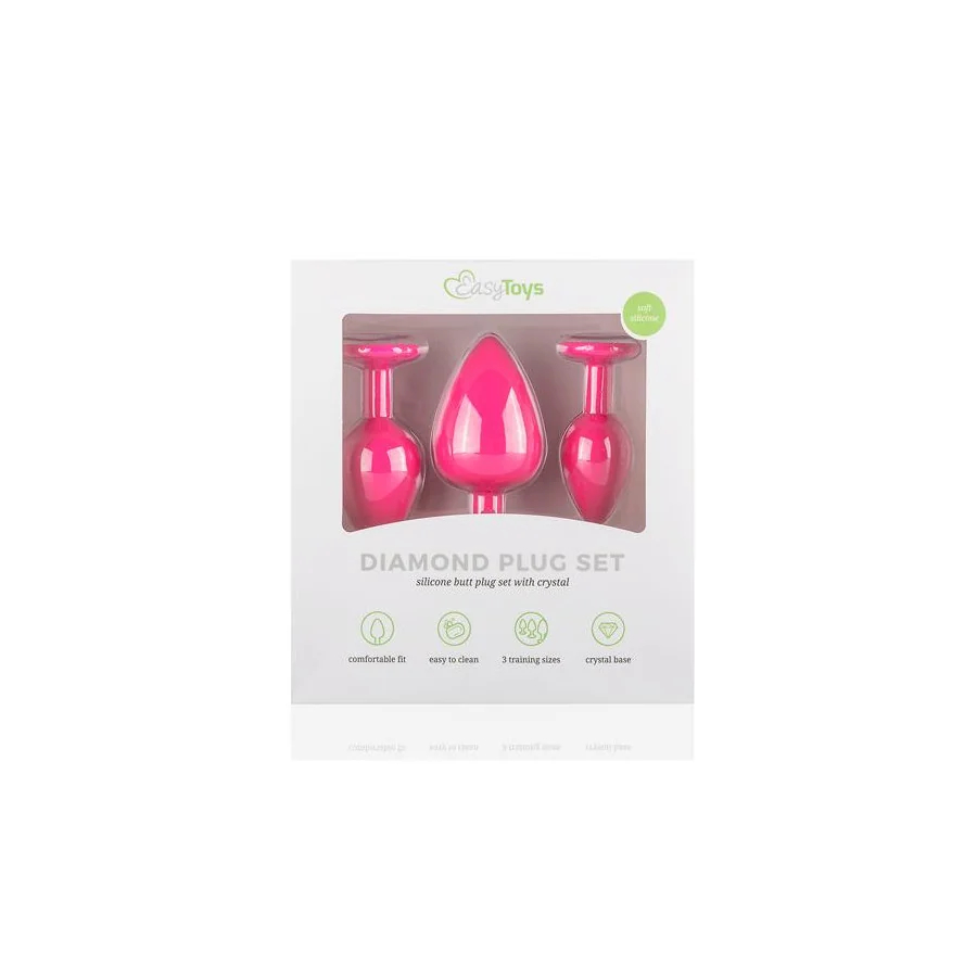 Set 3 Plug Anal con Cristal Silicona Rosa