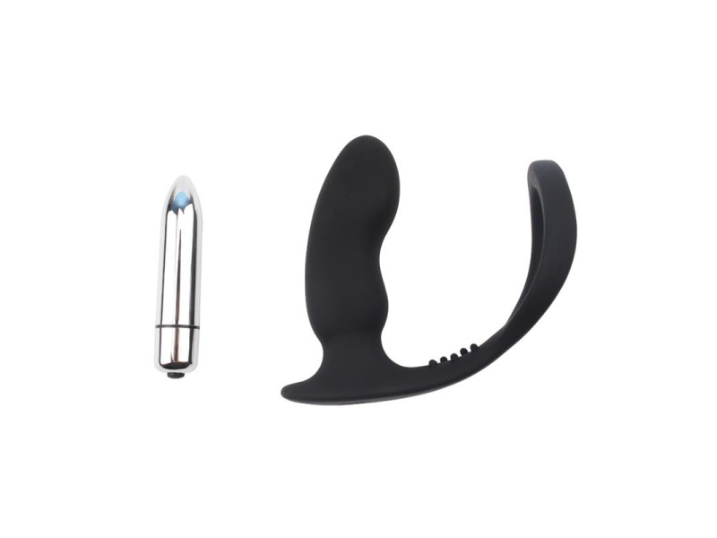 Anillo para el Pene con Plug Anal Negro