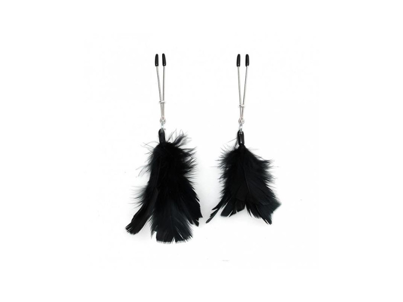 Pinzas para Pezones con Plumas Negras Ajustables