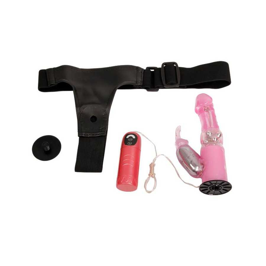 Baile Arnes con Dildo Vibrador Rosa 18 cm