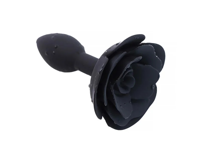 Plug Anal de Silicona con Rosa Negro