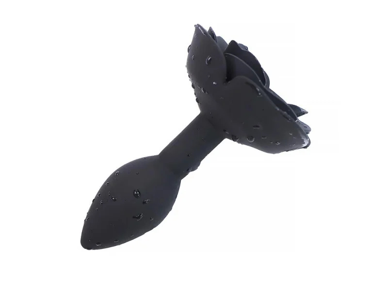 Plug Anal de Silicona con Rosa Negro