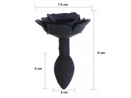 Plug Anal de Silicona con Rosa Negro