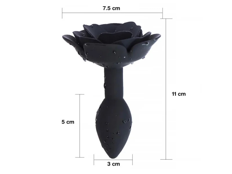 Plug Anal de Silicona con Rosa Negro