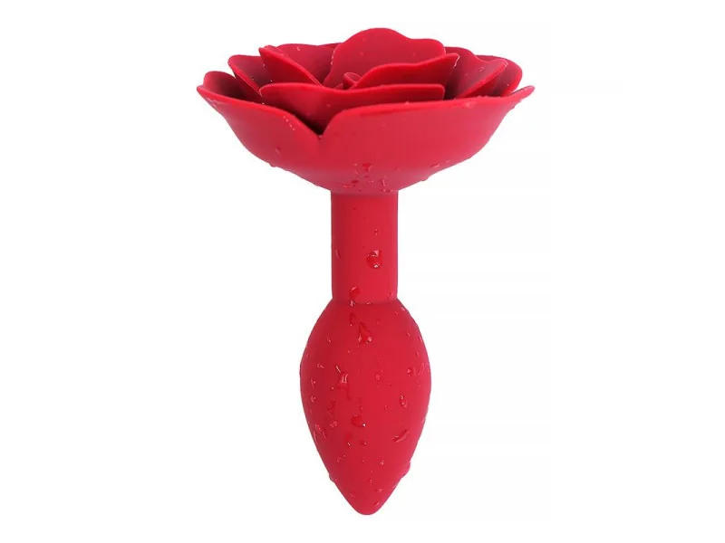 Plug Anal de Silicona con Rosa Rojo
