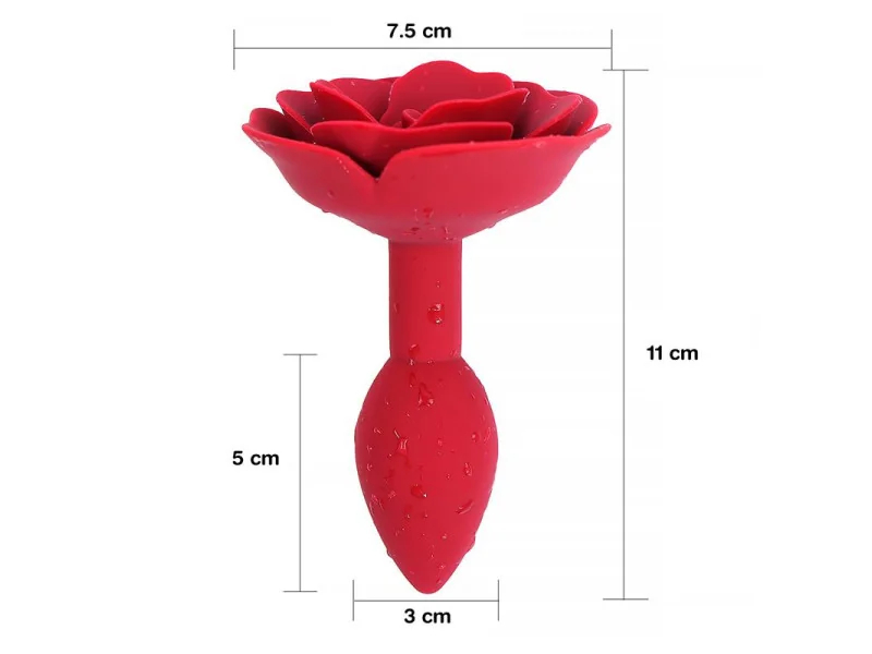 Plug Anal de Silicona con Rosa Rojo