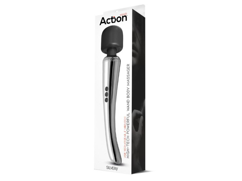 Silvery Wand Masajeador High Tech Super Potente Inalambrico USB Color Cromo Silicona
