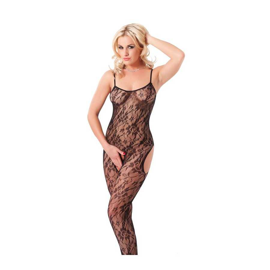 Rimba Amorable Catsuit Abierto con Motivos Florales Color Negro Talla Unica