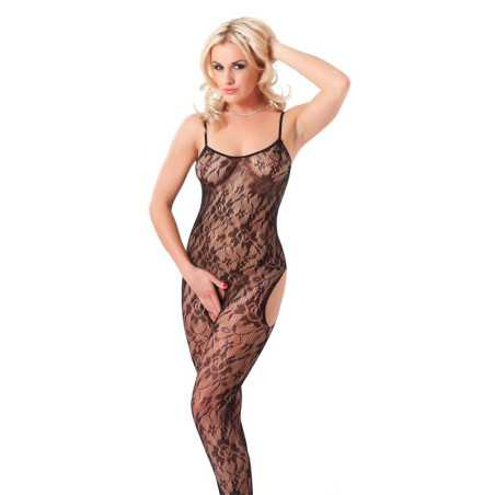 Rimba Amorable Catsuit Abierto con Motivos Florales Color Negro Talla Unica