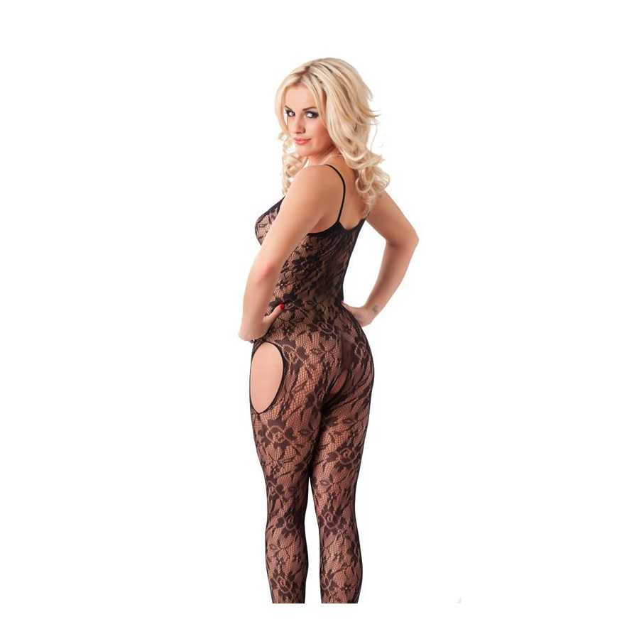 Rimba Amorable Catsuit Abierto con Motivos Florales Color Negro Talla Unica