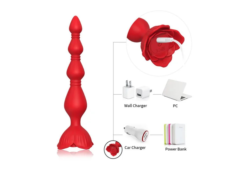 Cadena Anal con Vibracion Base de Rosa