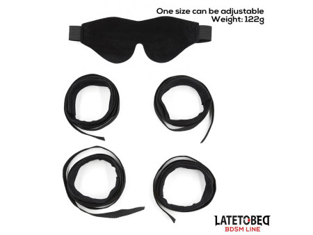 Set de Resticciones 3 Piezas Antifaz Esposas Munecas y Tobillos Ajustables