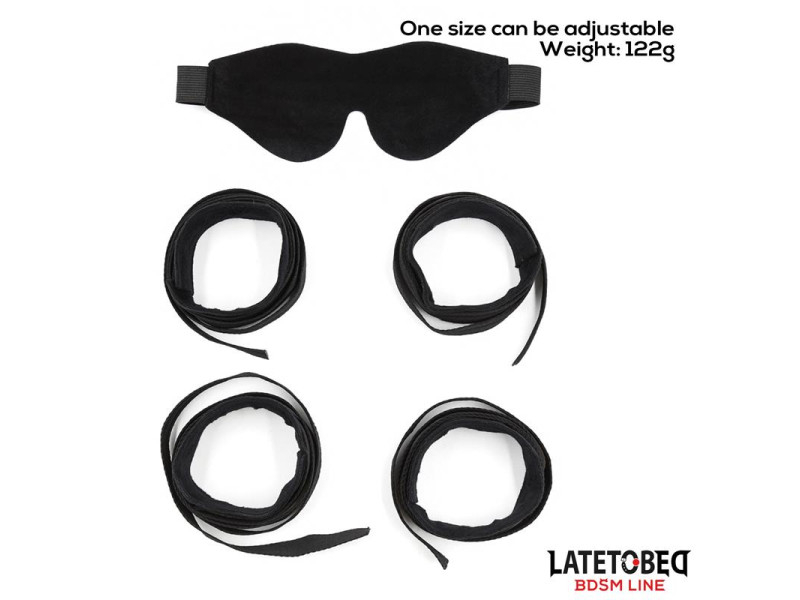 Set de Resticciones 3 Piezas Antifaz Esposas Munecas y Tobillos Ajustables