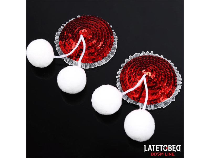 Pezoneras con Lentejuelas Rojas y Pompones Blancos
