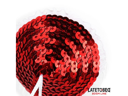 Pezoneras con Lentejuelas Rojas y Pompones Blancos Pezoneras con Lentejuelas Rojas y Pompones Blancos