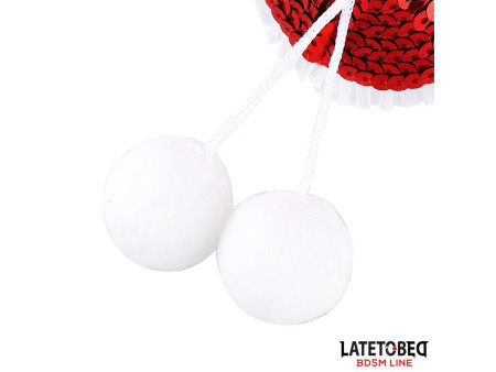 Pezoneras con Lentejuelas Rojas y Pompones Blancos Pezoneras con Lentejuelas Rojas y Pompones Blancos