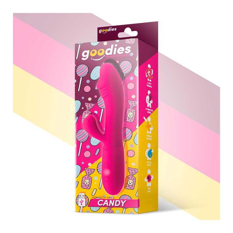 Candy Vibrador con Conejito Punto G USB Silicona Fucshia