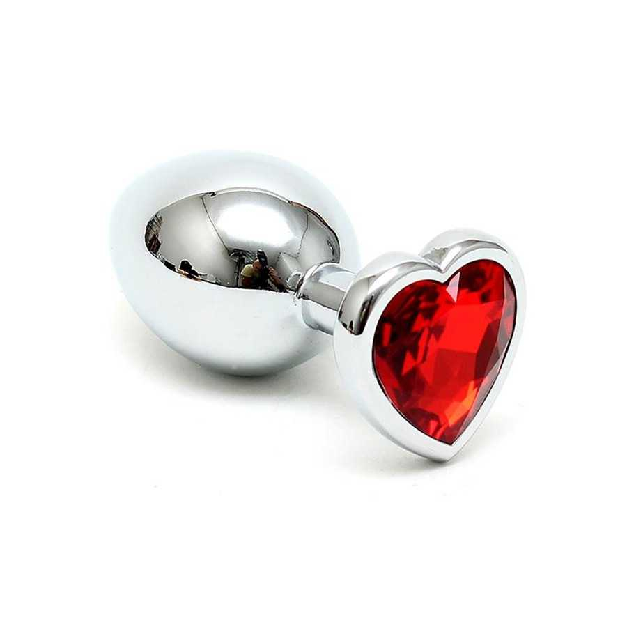 Plug Anal Acero Inox Cristal Corazon Rojo