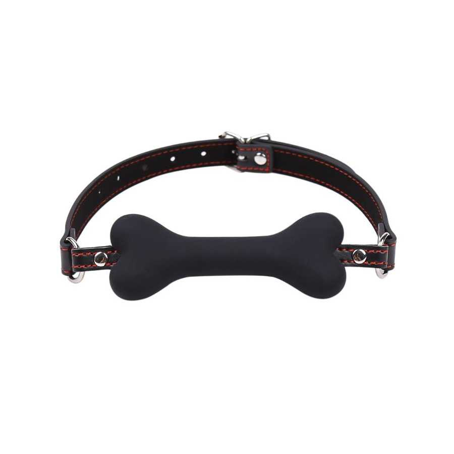 Mordaza Forma de Hueso Silicona 12 cm Negro