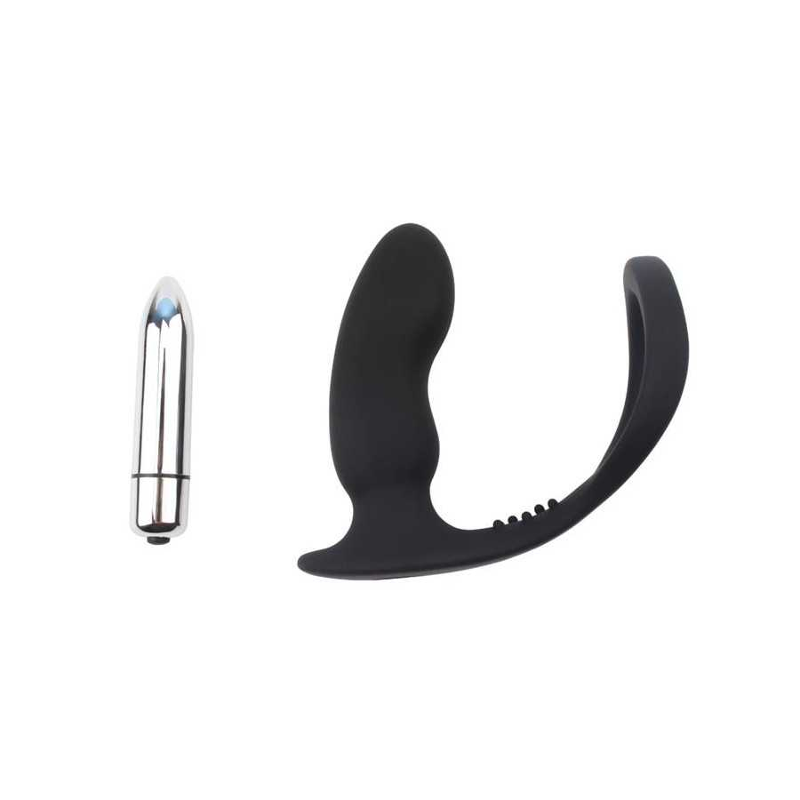 Anillo para el Pene con Plug Anal Negro