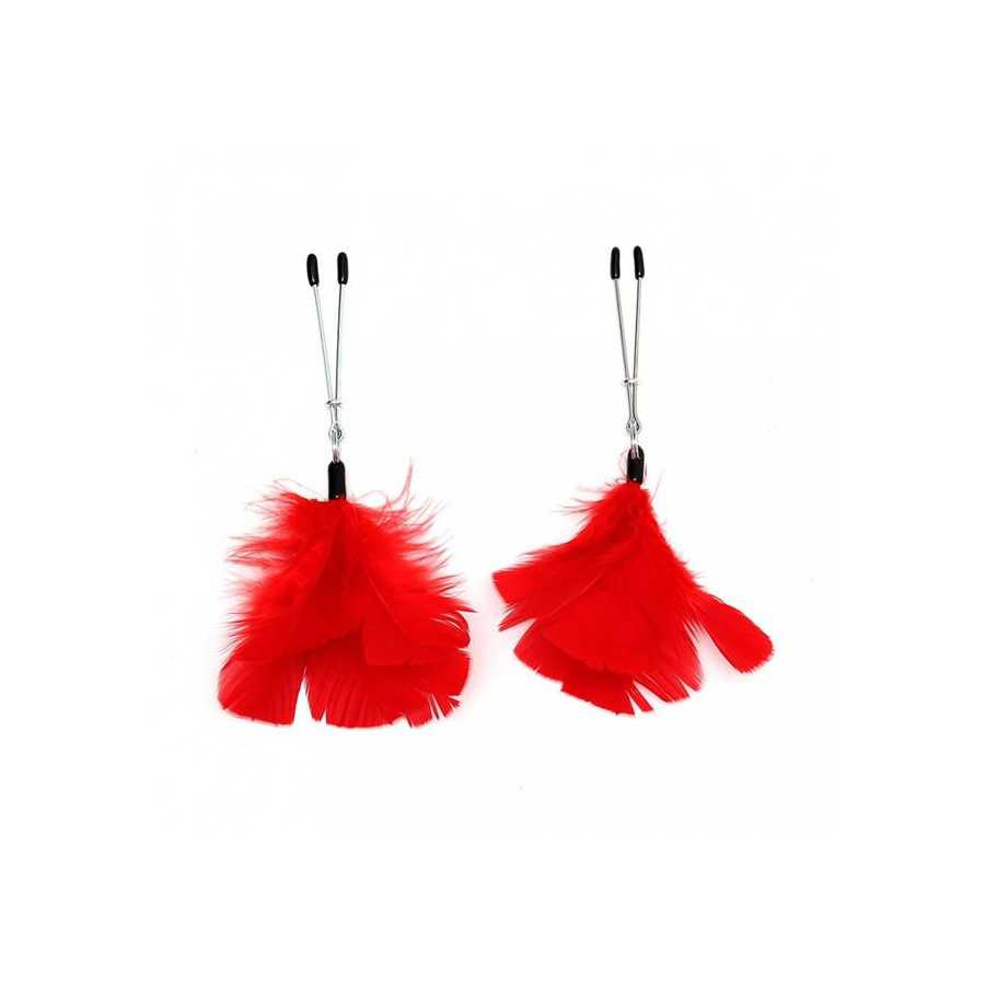 Pinzas para Pezones con Plumas Rojas Ajustables