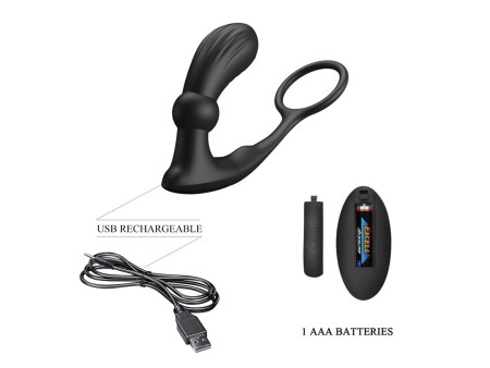 Warren Plug Anal y Anillo para el Pene con Vibracion y Pulsacion a Control Remoto