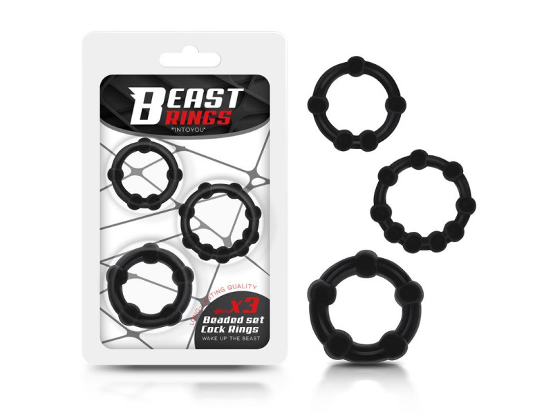 Set 3 Anillo para el Pene Beaded Flexibles Negro