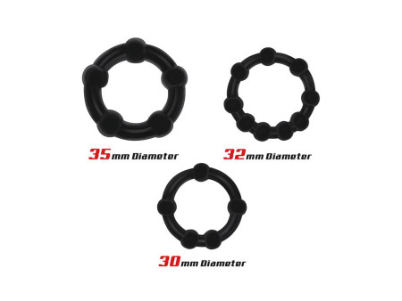 Set 3 Anillo para el Pene Beaded Flexibles Negro