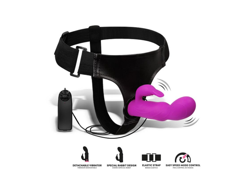 Hymax Arnes con Dildo Vibrador con Conejito y Control Remoto