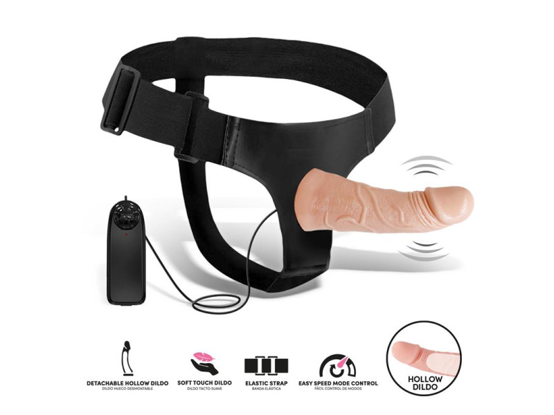 Eleto Arnes con Dildo Hueco Desmontable Vibracion y Control Remoto