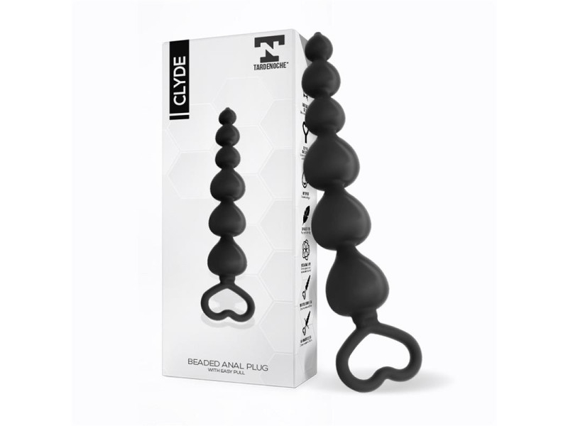 Clyde Plug Anal con Bolas con Aro de Facil Extraccion Silicona Negro