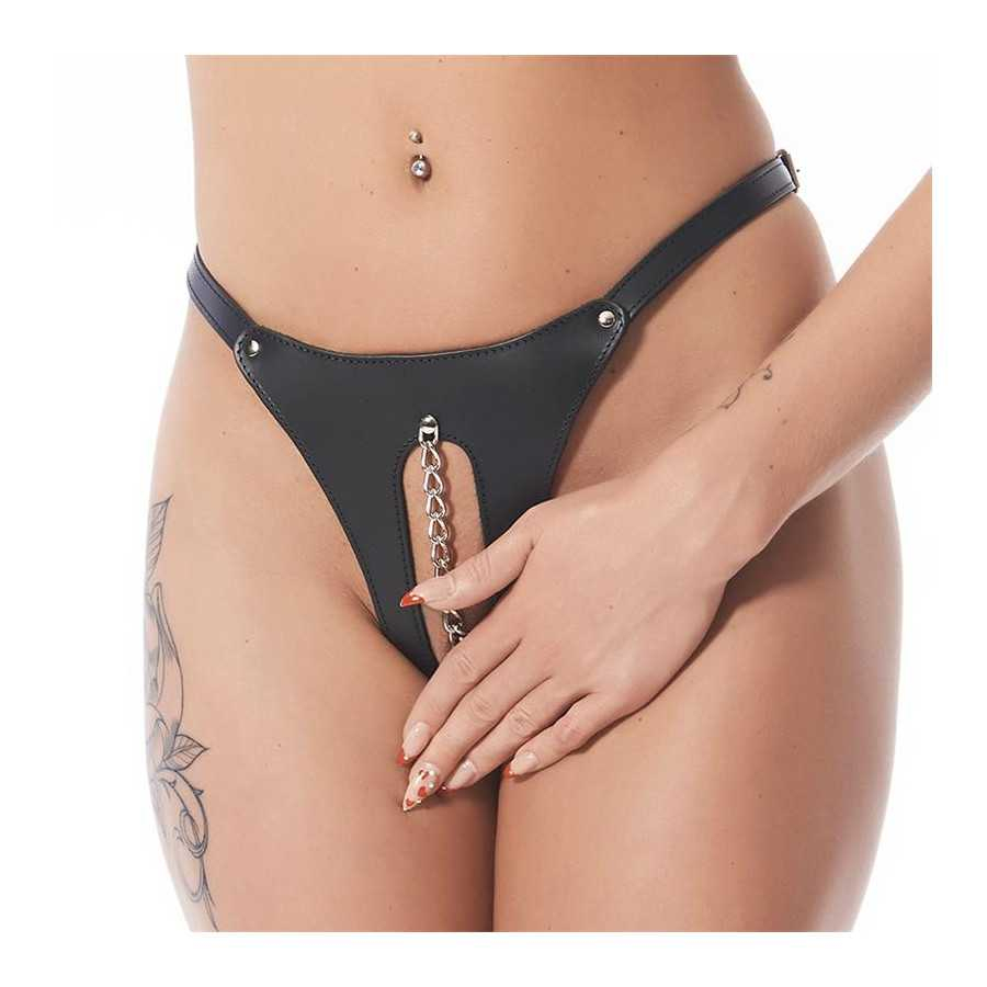 Rimba Bondage Play Tanga Abierto Color Negro Ajustable