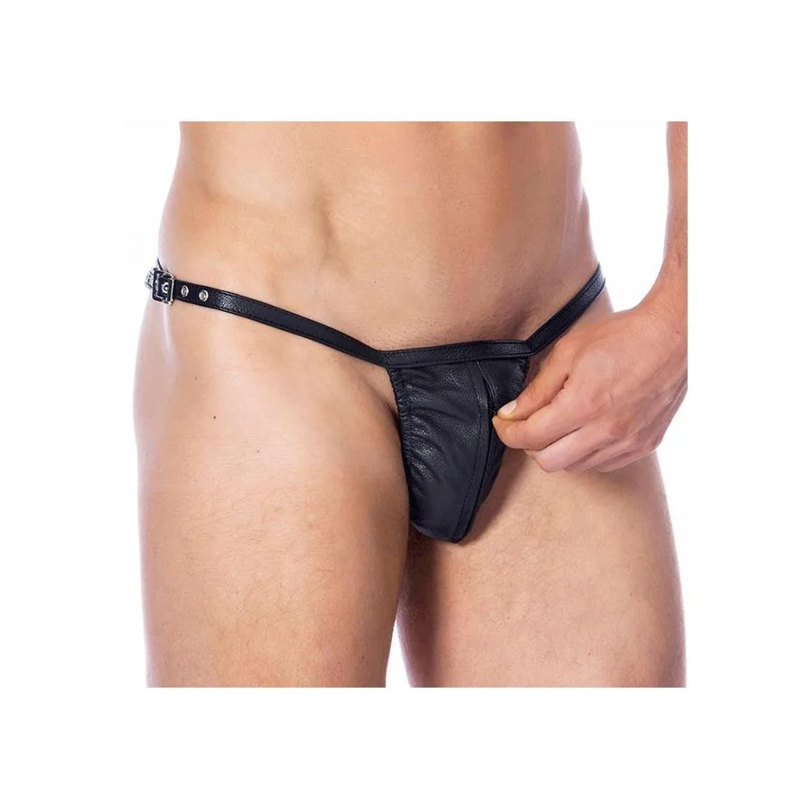 Tanga de Cuero Ajustable con Cremallera Talla Unica