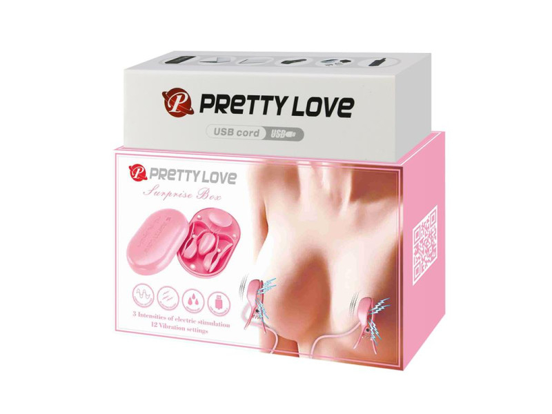 Surprise Box Huevo Vibrador y Pinzas para Pezones con Electro Estimulacion Rosa