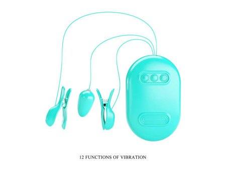Surprise Box Huevo Vibrador y Pinzas para Pezones con Electro Estimulacion Azul