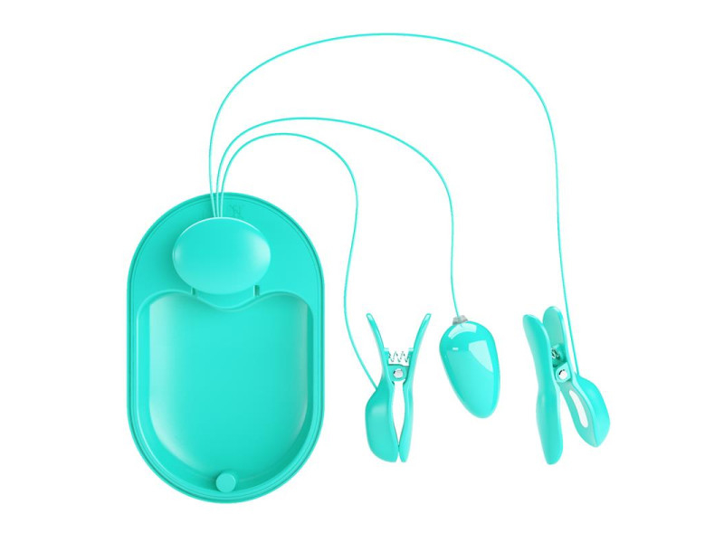 Surprise Box Huevo Vibrador y Pinzas para Pezones con Electro Estimulacion Azul