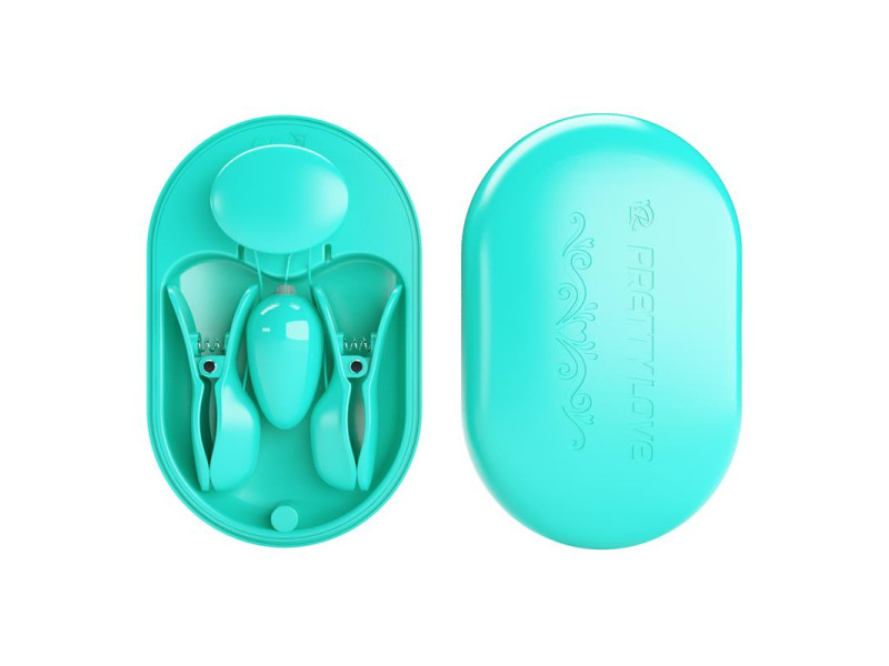 Surprise Box Huevo Vibrador y Pinzas para Pezones con Electro Estimulacion Azul
