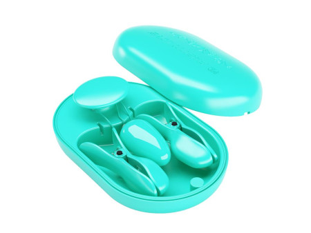 Surprise Box Huevo Vibrador y Pinzas para Pezones con Electro Estimulacion Azul