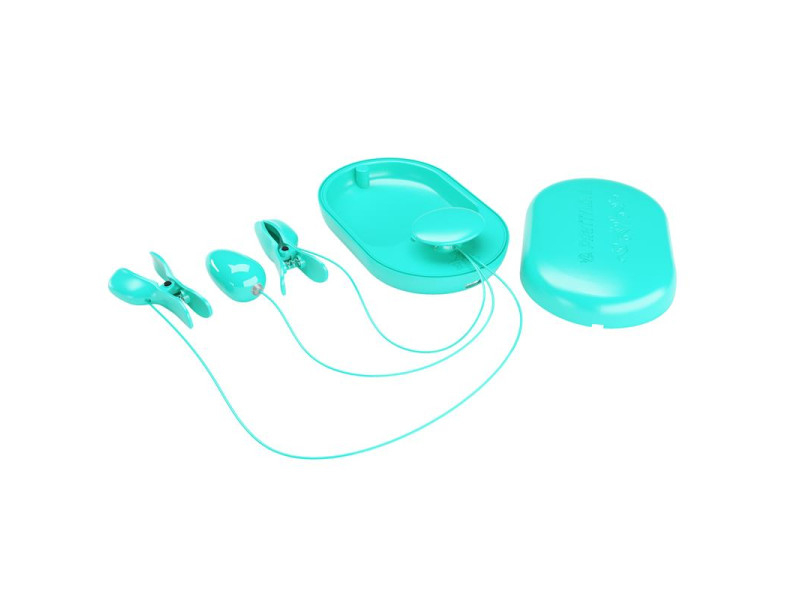 Surprise Box Huevo Vibrador y Pinzas para Pezones con Electro Estimulacion Azul
