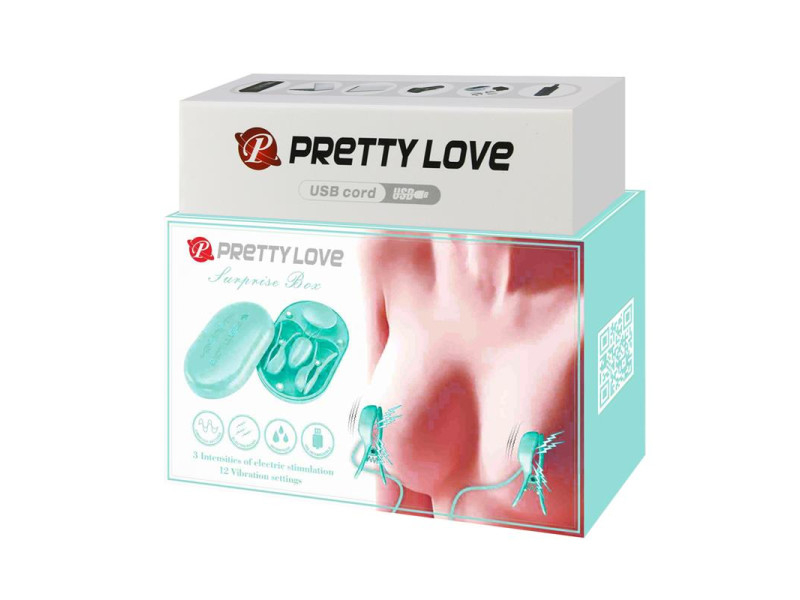Surprise Box Huevo Vibrador y Pinzas para Pezones con Electro Estimulacion Azul