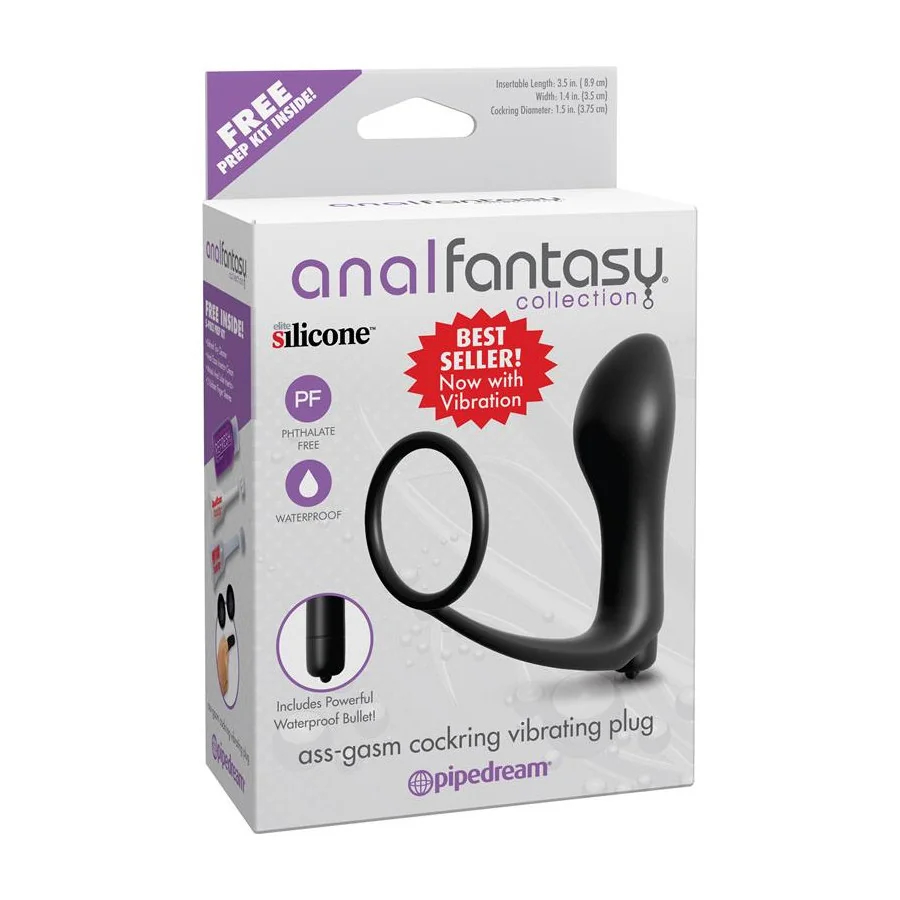 Plug Vibrador con Anillo Pene Color Negro